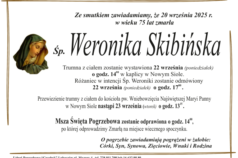 Zmarła Weronika Skibińska [75 lat]